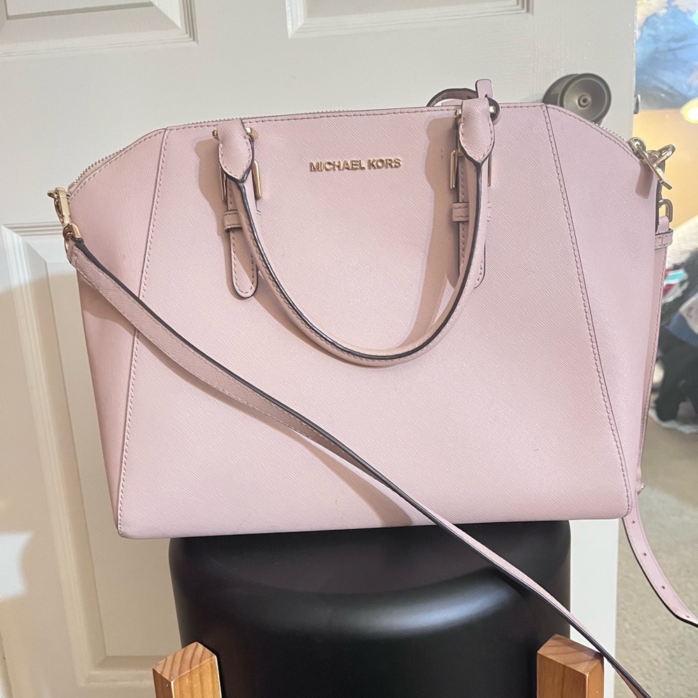 Pink Michael Kors Large Ciara saffiano leather satchel